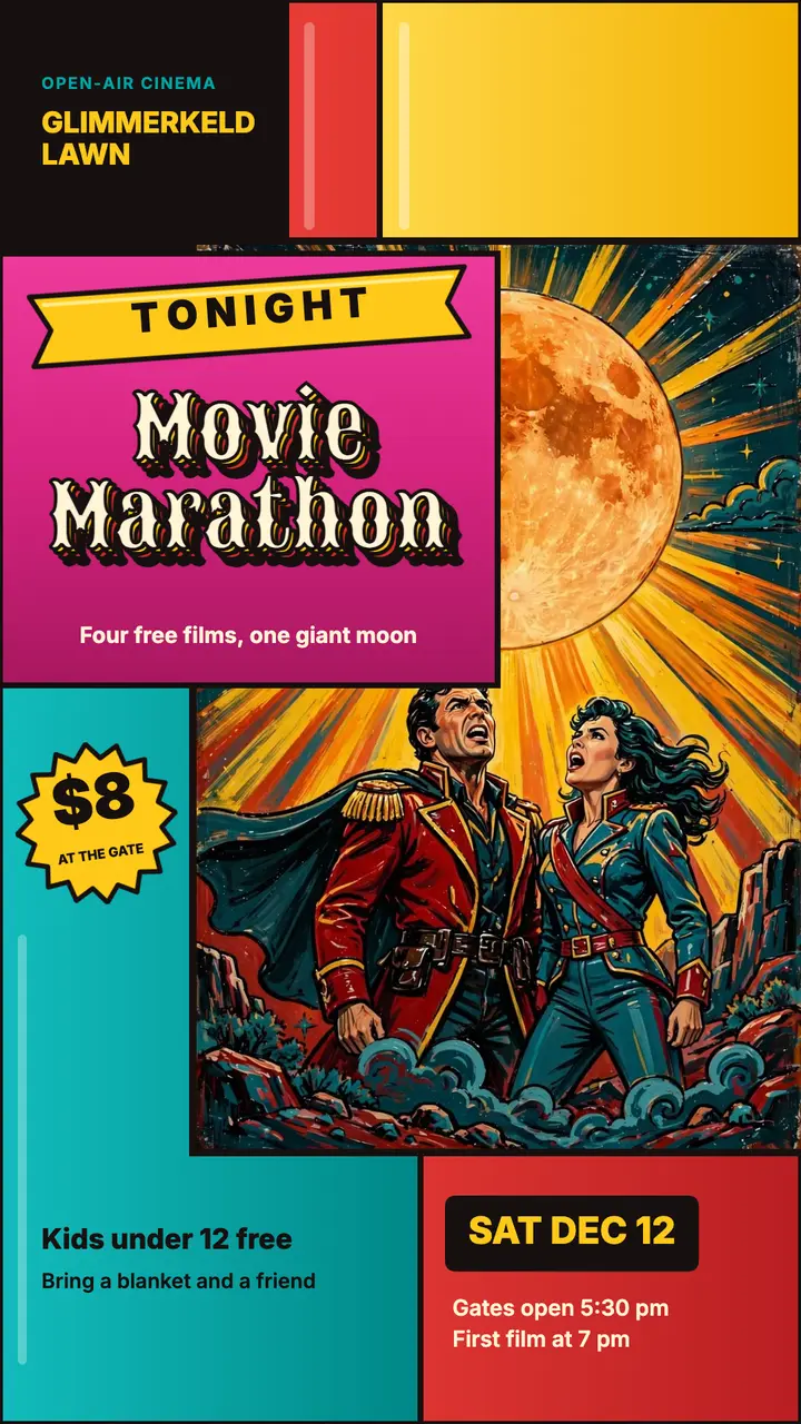 Glimmerkeld Lawn movie marathon painted billboard story template