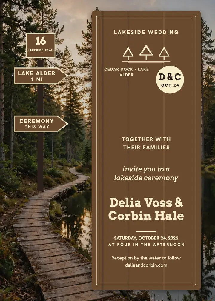 Delia and Corbin lakeside park invitation: park wedding invitation template