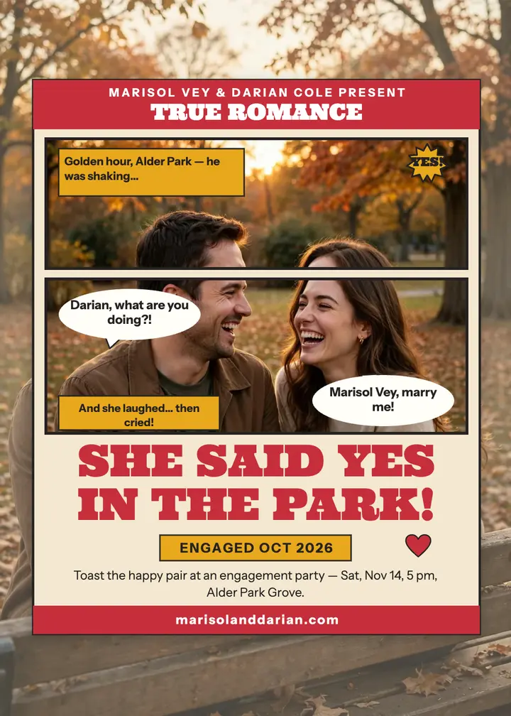 Park proposal fotonovela invitation template