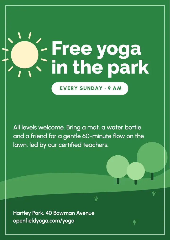 Leaf green free yoga in the park flyer template