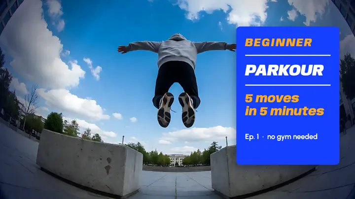 Parkour basics tutorial YouTube thumbnail, fisheye photo template