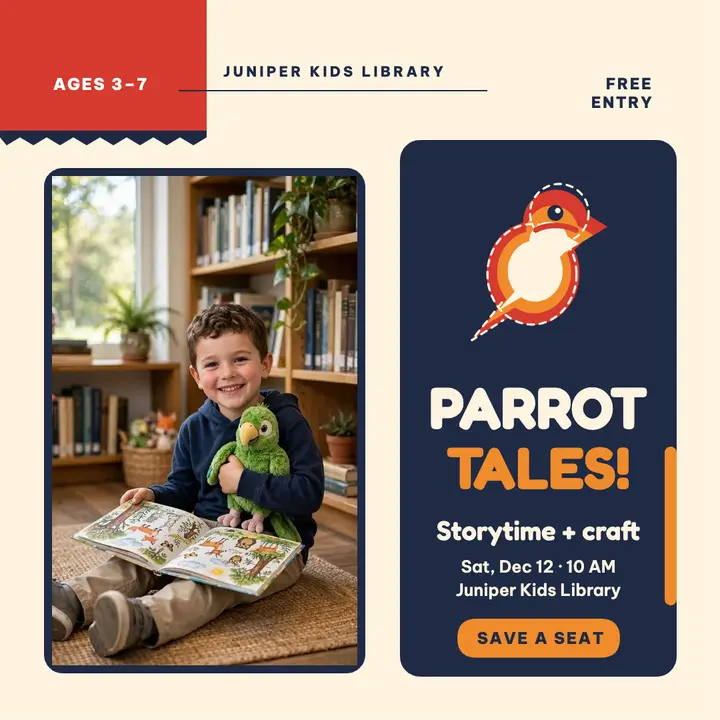 Parrot Tales storytime post, Juniper Kids template