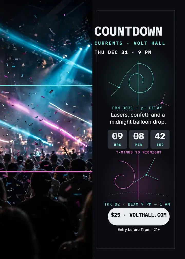 Volt Hall countdown currents party invite: new year party invite template