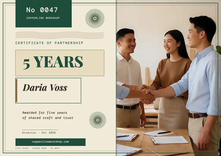 Copperline five year partnership certificate: partnership certificate template
