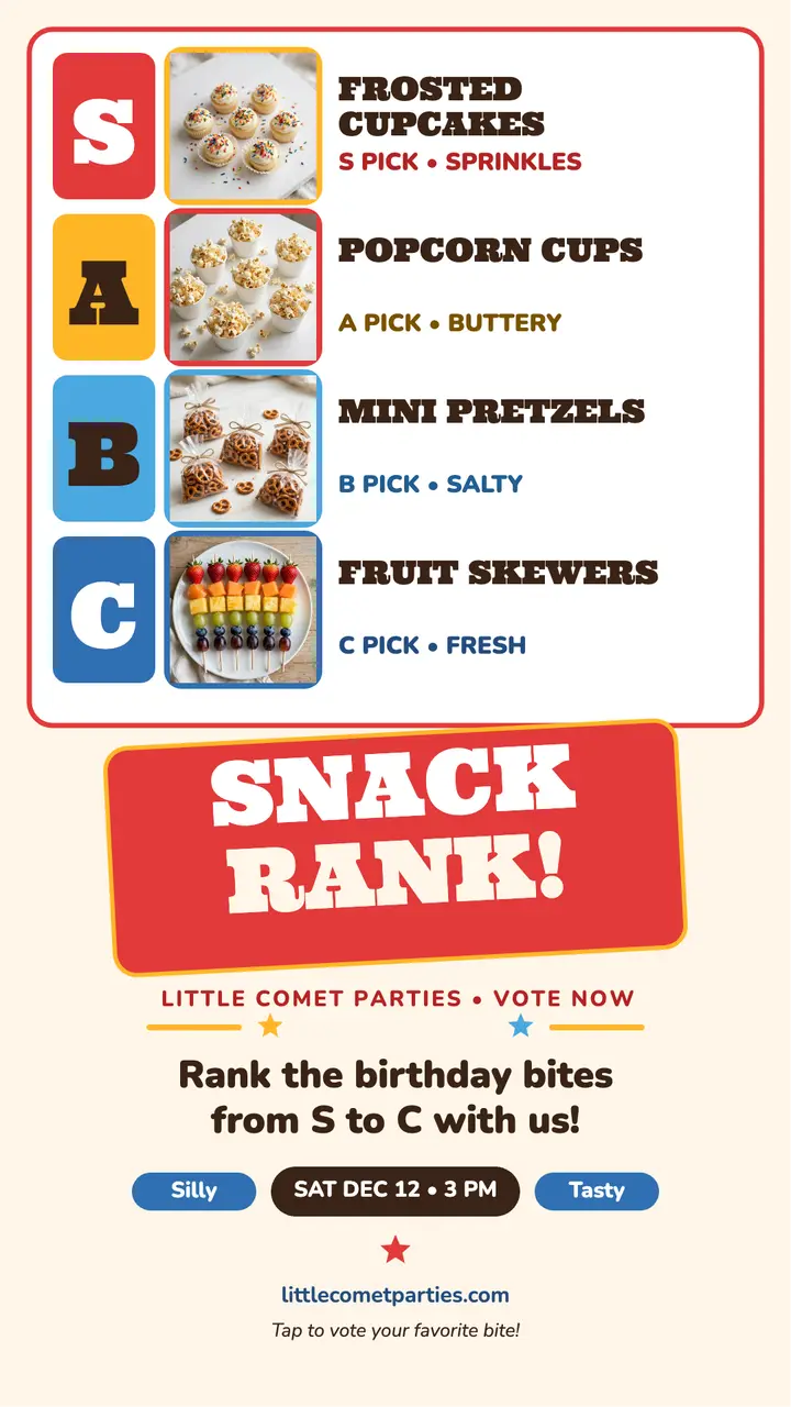 Little Comet snack rank party story template