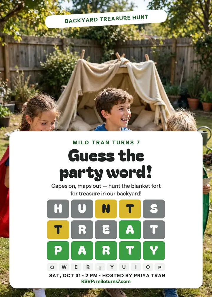 Milo word-guess birthday invite template