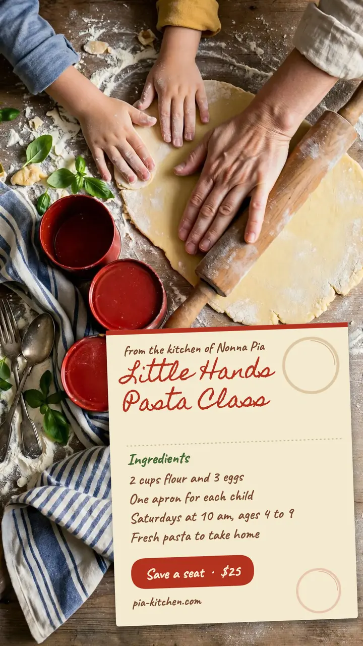 Little Hands pasta class recipe card story template