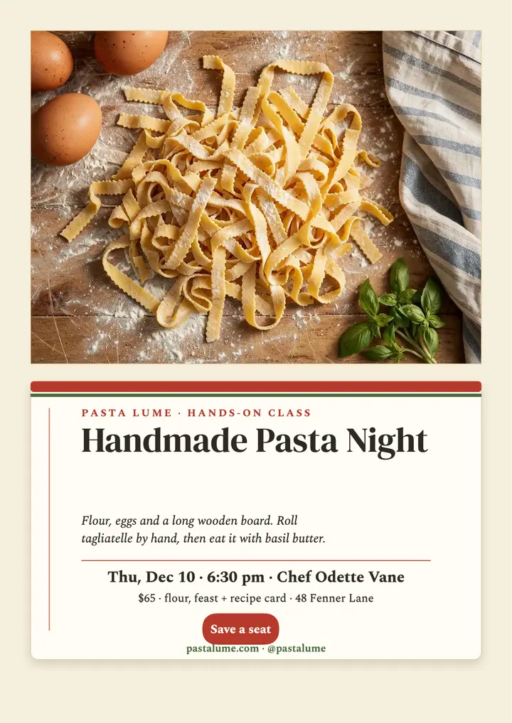 Pasta Lume handmade pasta night flyer template