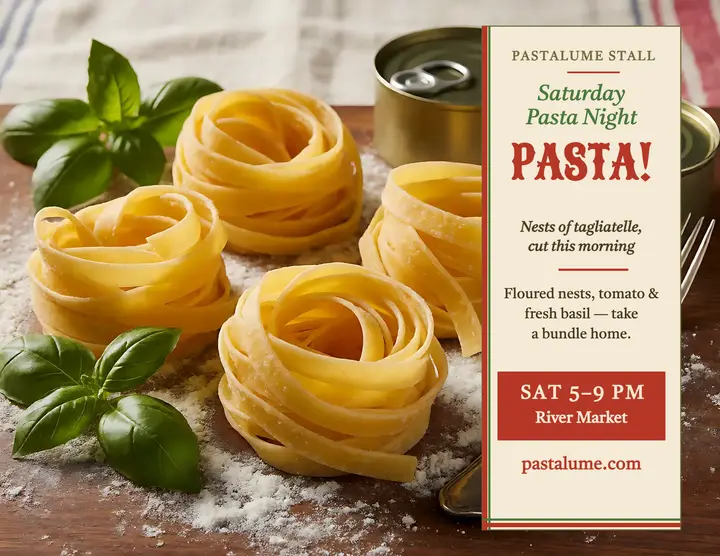 Pastalume pasta night flyer template