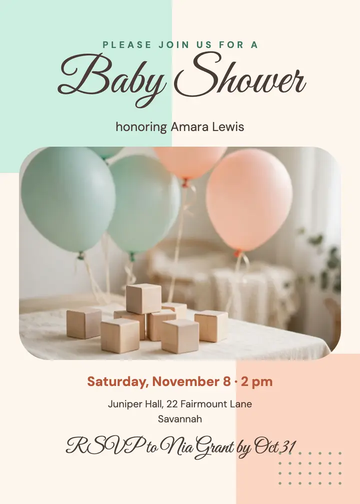 Mint and peach baby shower invitation template