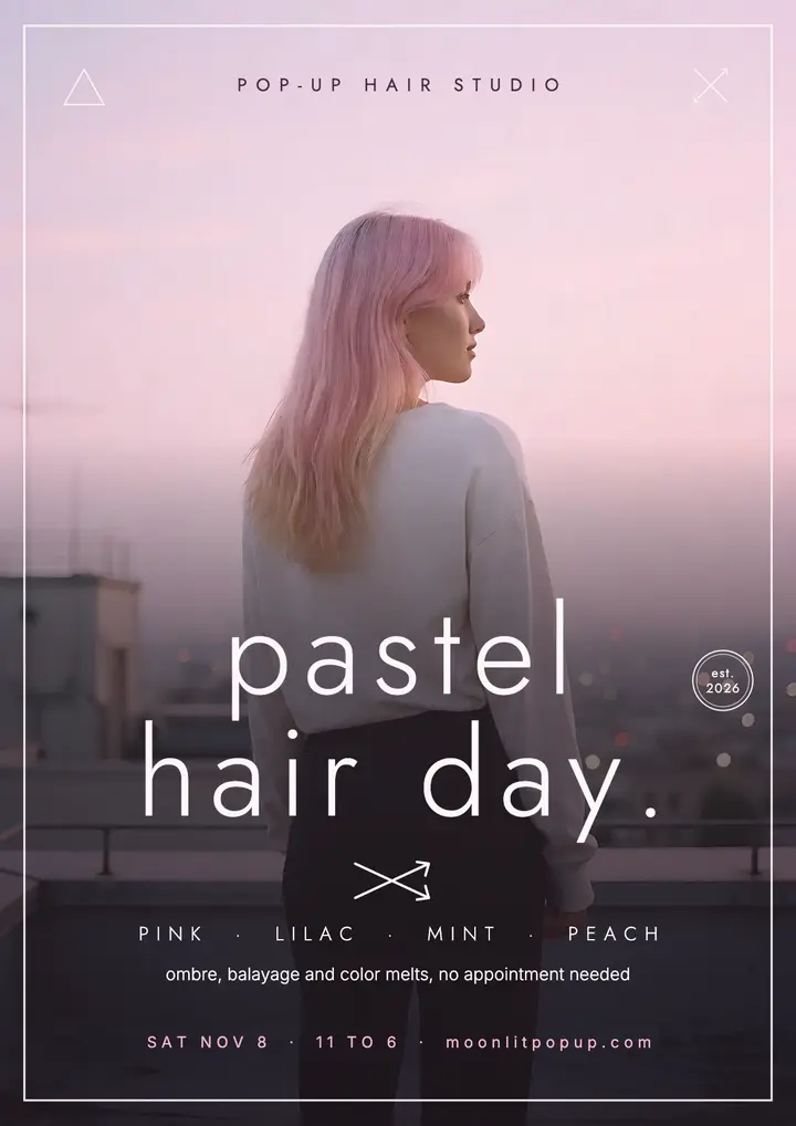 Moonlit pastel hair pop-up flyer: hair color pop-up flyer template