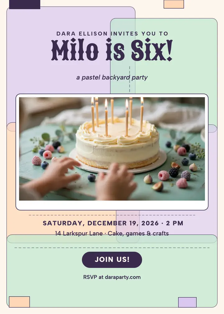 Milo pastel panes birthday invite template