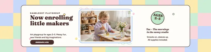 Dabbledot pastel playgroup enrollment banner: playgroup enrollment banner template
