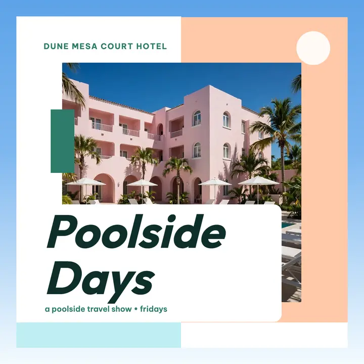 Poolside Days pastel pool podcast cover: hotel podcast cover template