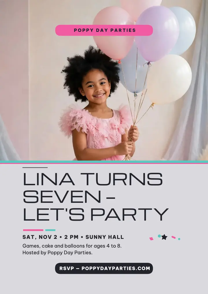 Lina turns seven pastel birthday flyer template