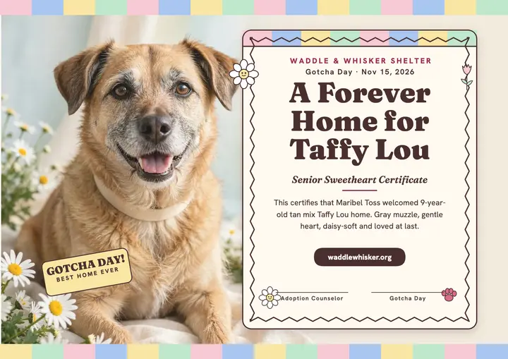 Pastel pup gotcha day certificate template