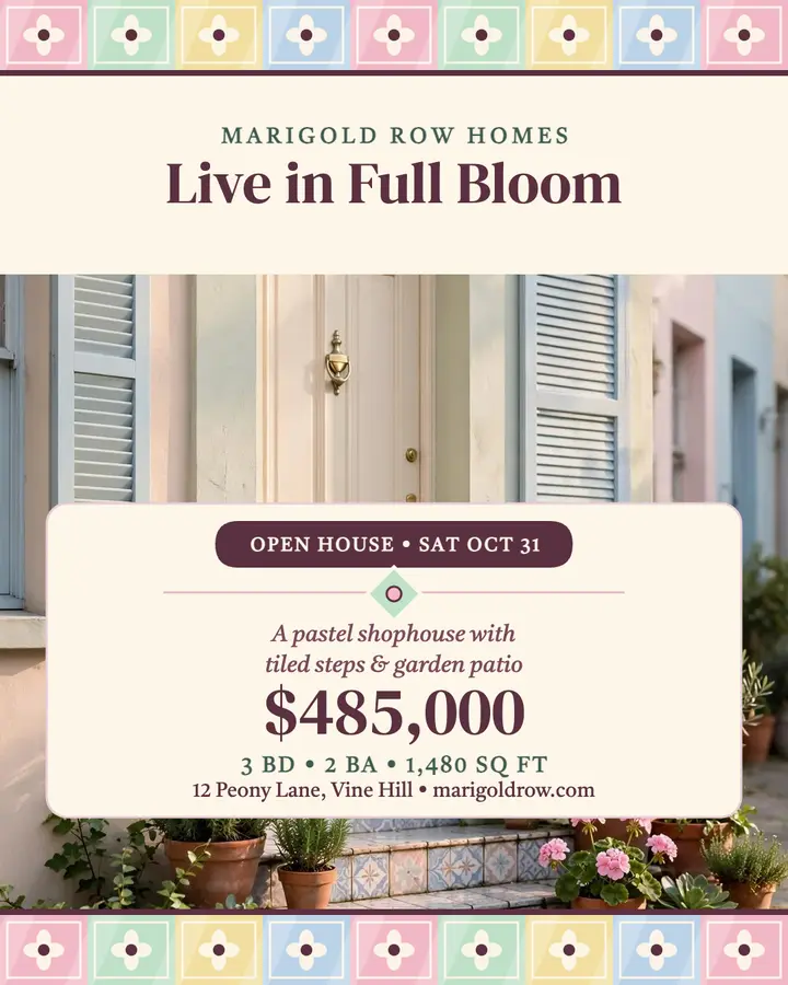 Marigold Row pastel shophouse listing template
