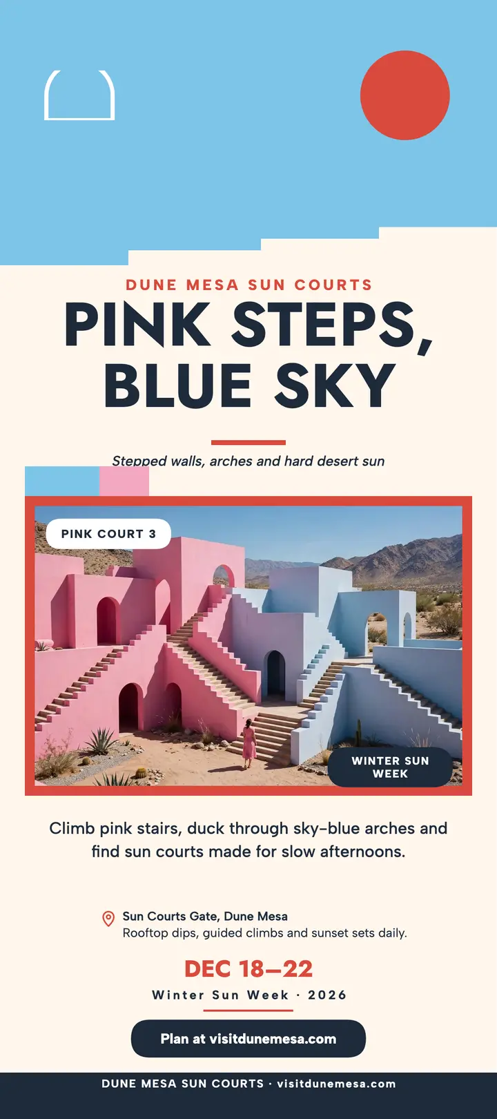 Dune Mesa pink stepped courts rack card template