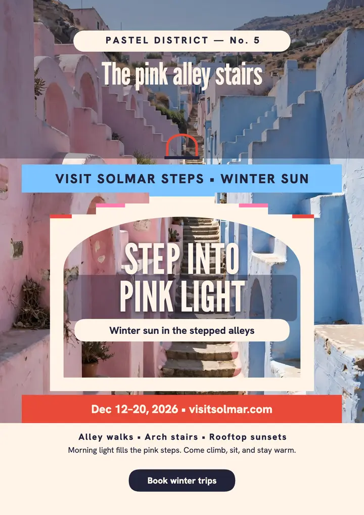 Solmar Steps pastel district flyer: pastel travel flyer template