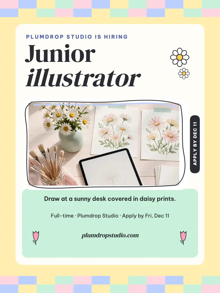 Plumdrop Studio junior illustrator hiring post template
