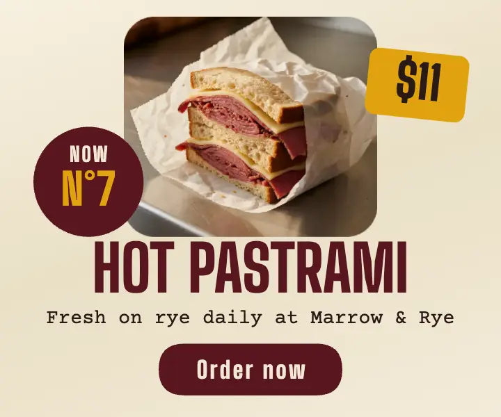 Marrow & Rye hot pastrami deli ad template