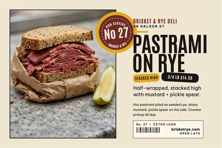 Brisket and Rye pastrami postcard template
