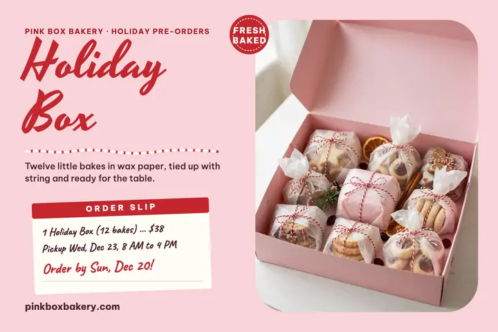 Holiday pastry box pre-order postcard template