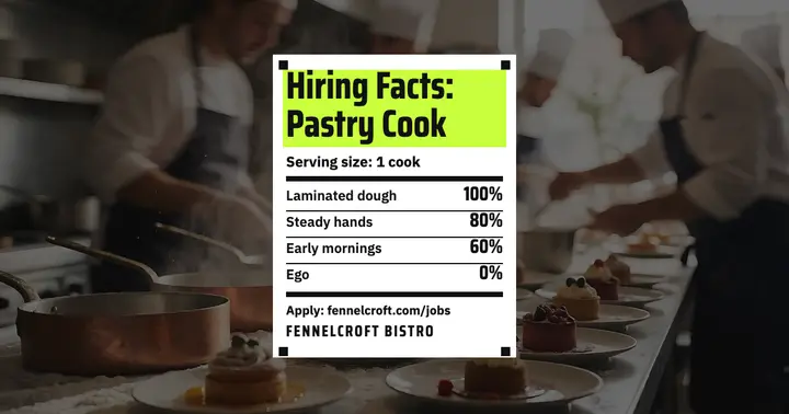 Pastry cook hiring facts label template