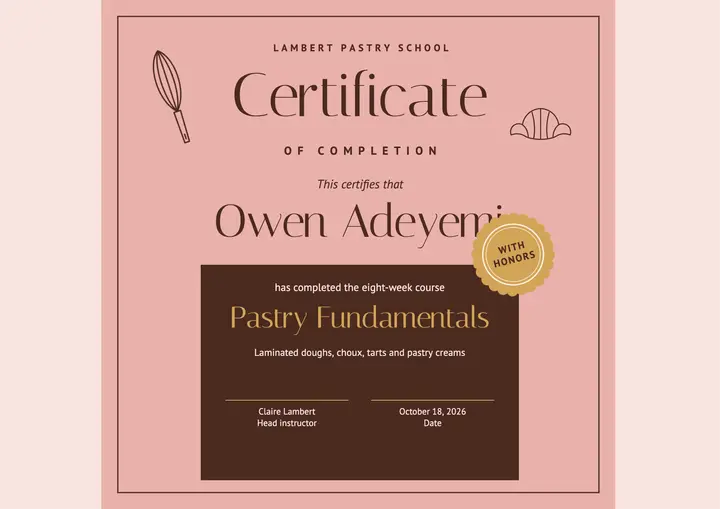 Pastry fundamentals certificate template