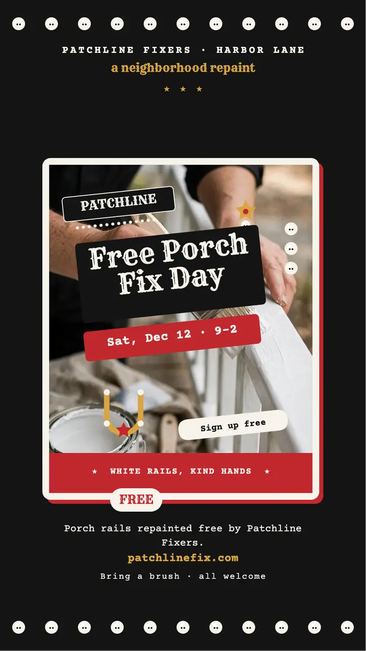 Patchline Fixers free porch fix story template