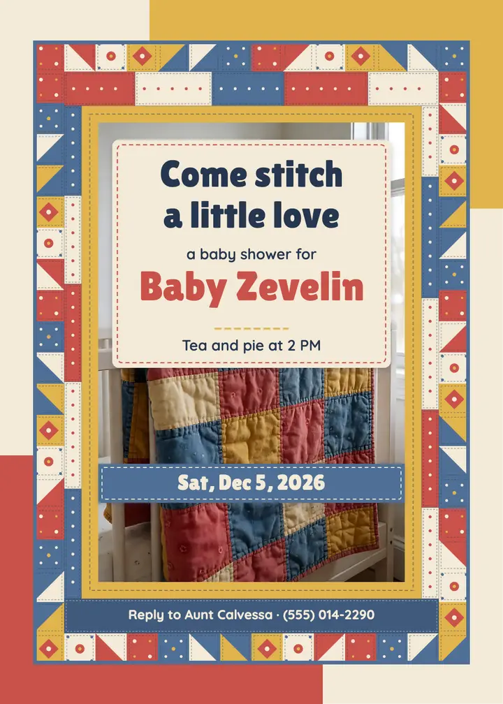Baby shower invitation, patchwork quilt template