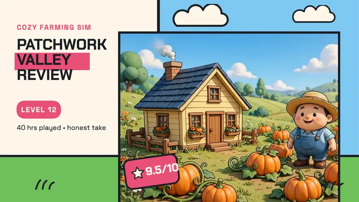 Patchwork Valley cozy farm review thumbnail template