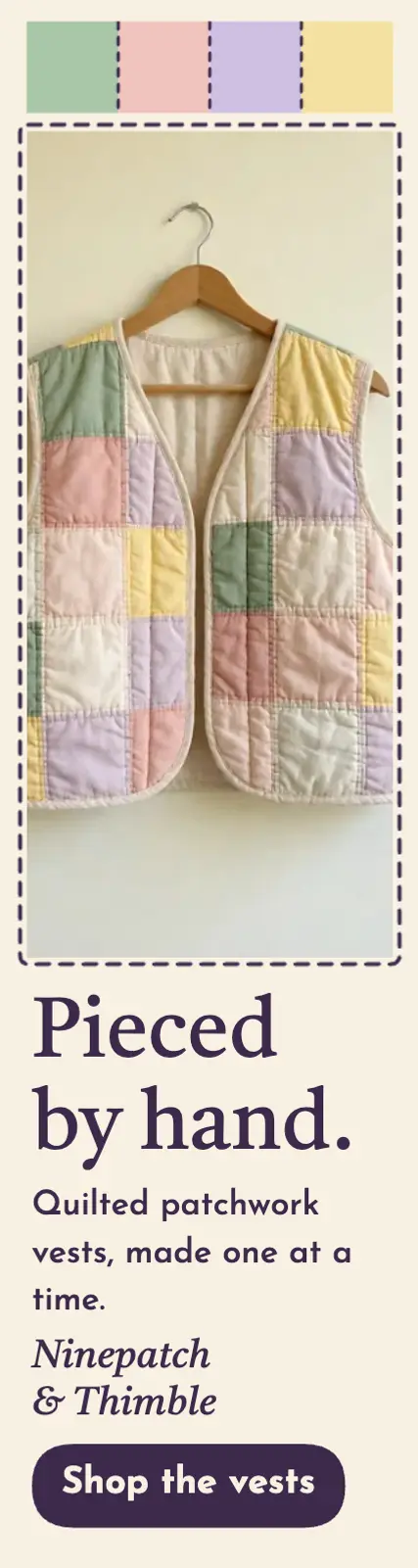 Ninepatch & Thimble patchwork vests ad template
