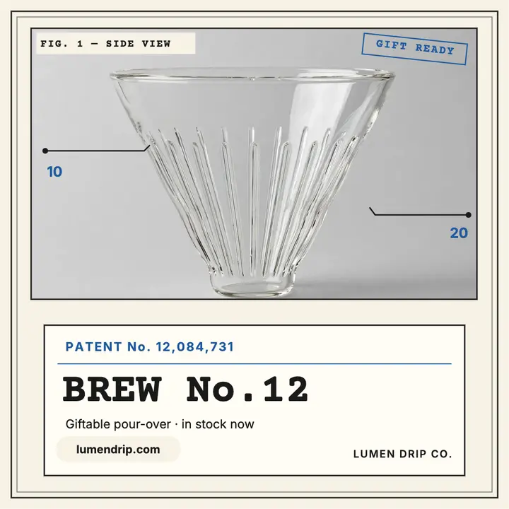 Lumen Drip brewer patent launch post: pour-over brewer launch post template