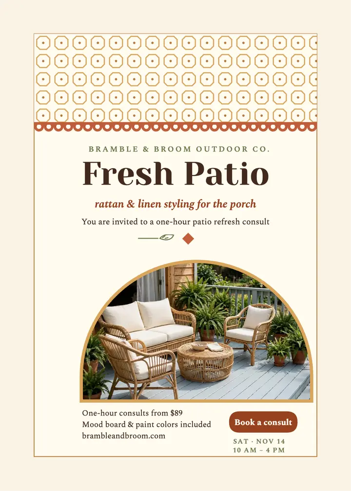 Bramble and Broom patio refresh invitation: patio consult invitation template