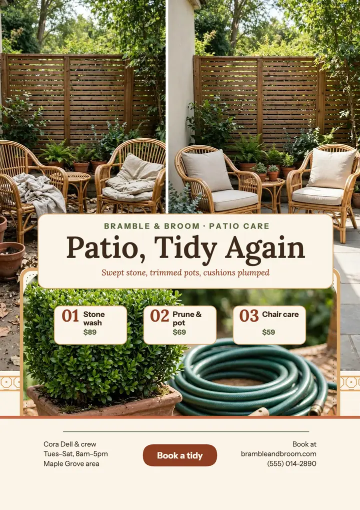 Bramble and Broom patio tidy flyer template
