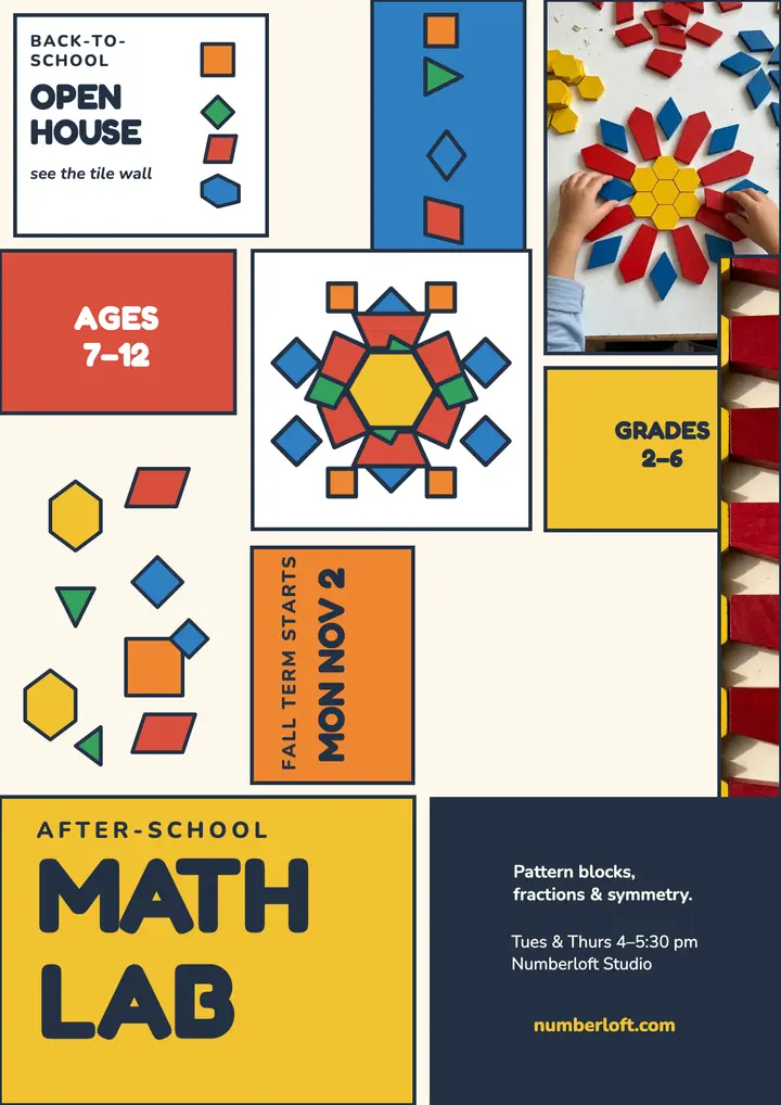Numberloft math lab pattern block flyer: math lab flyer template