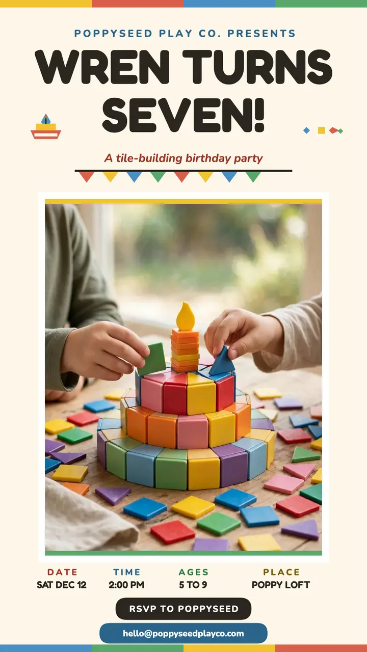 Wren turns seven tile party invite template