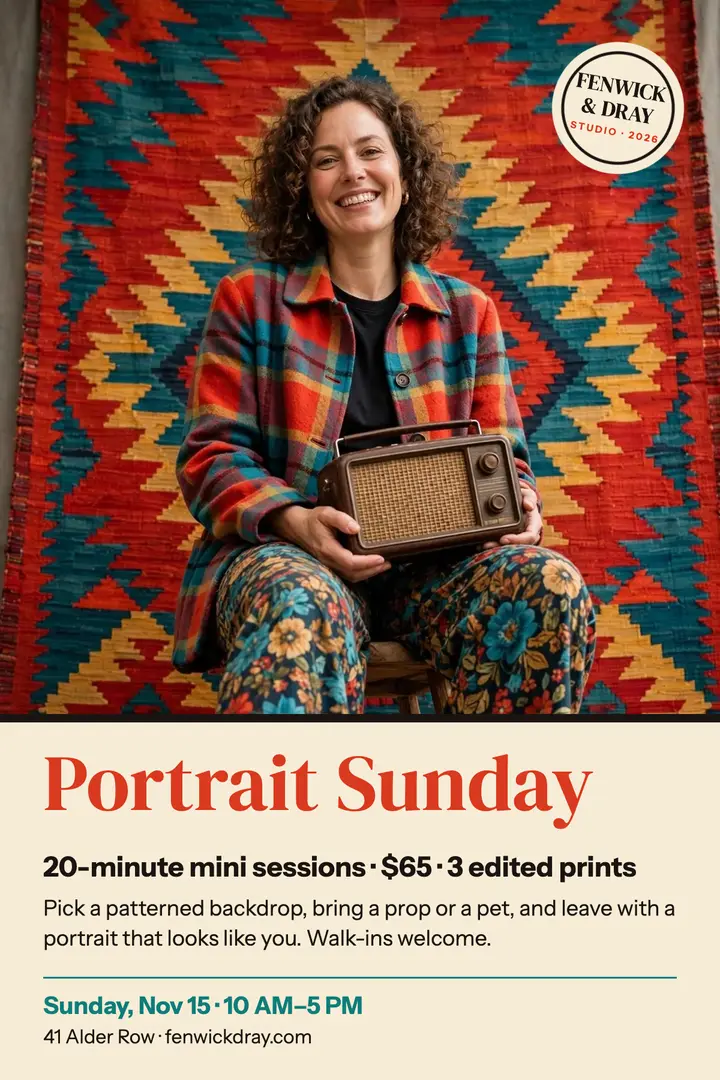 Portrait Sunday mini sessions poster, Fenwick & Dray template