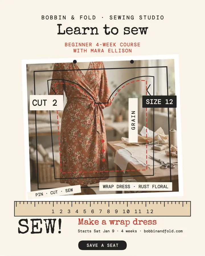 Bobbin and Fold wrap dress class post template