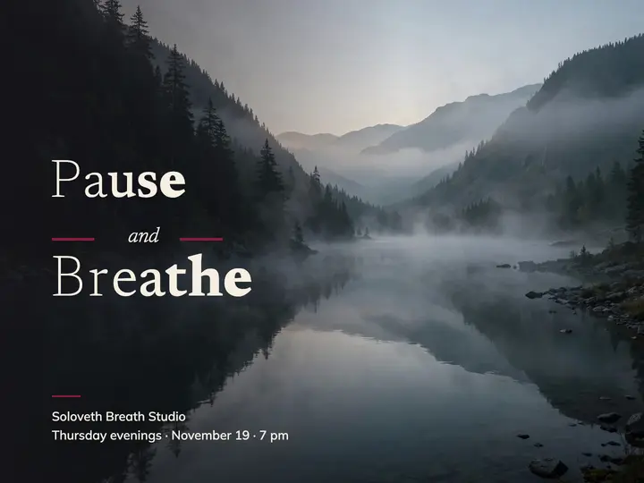 Pause and Breathe class opening slide: breathwork class slide template