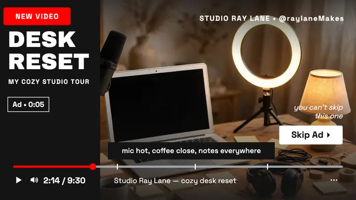 Paused desk tour video thumbnail template