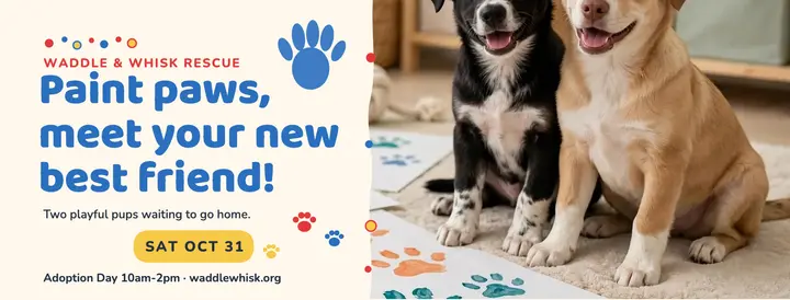 Waddle and Whisk paw paint adoption cover: pet adoption day cover template