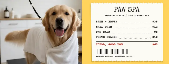 Paw Spa grooming receipt cover template