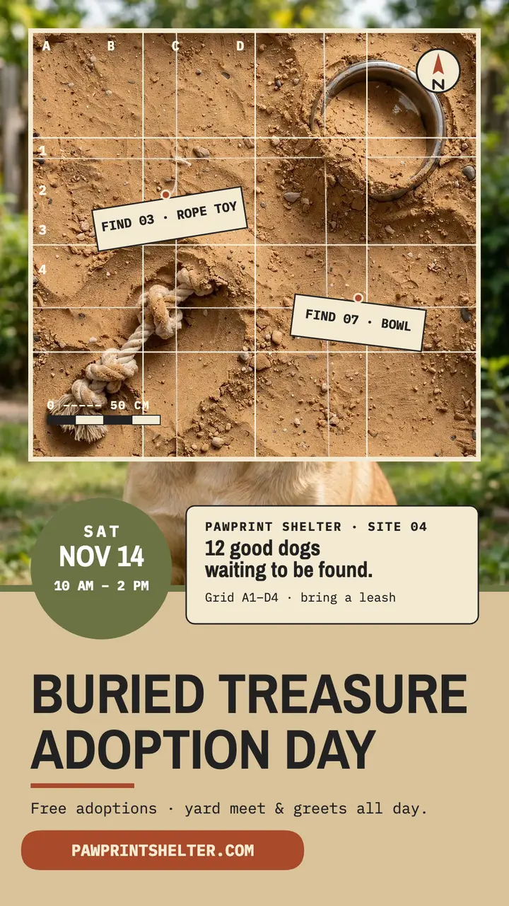 Pawprint Shelter dig-site adoption story template