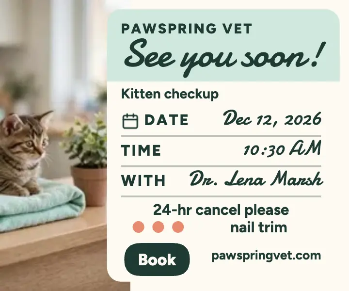 Pawspring Vet next visit card template
