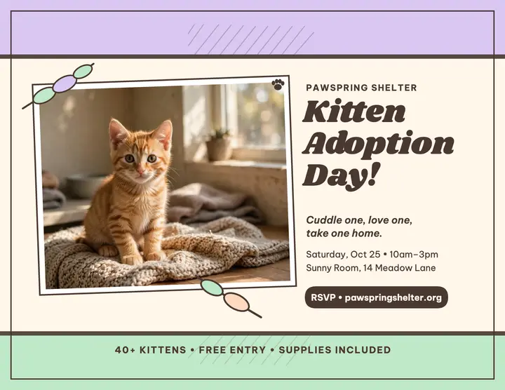 Pawspring Kitten Day pencil flyer: kitten adoption flyer template