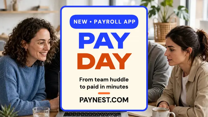 Paynest payroll launch thumbnail, team huddle template