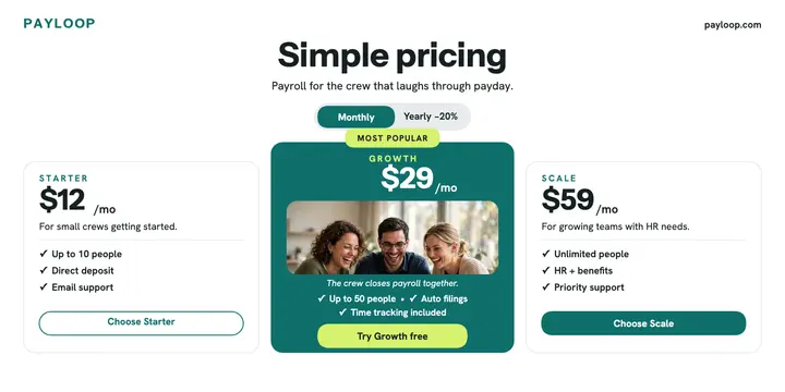 Payloop simple pricing tiers post template