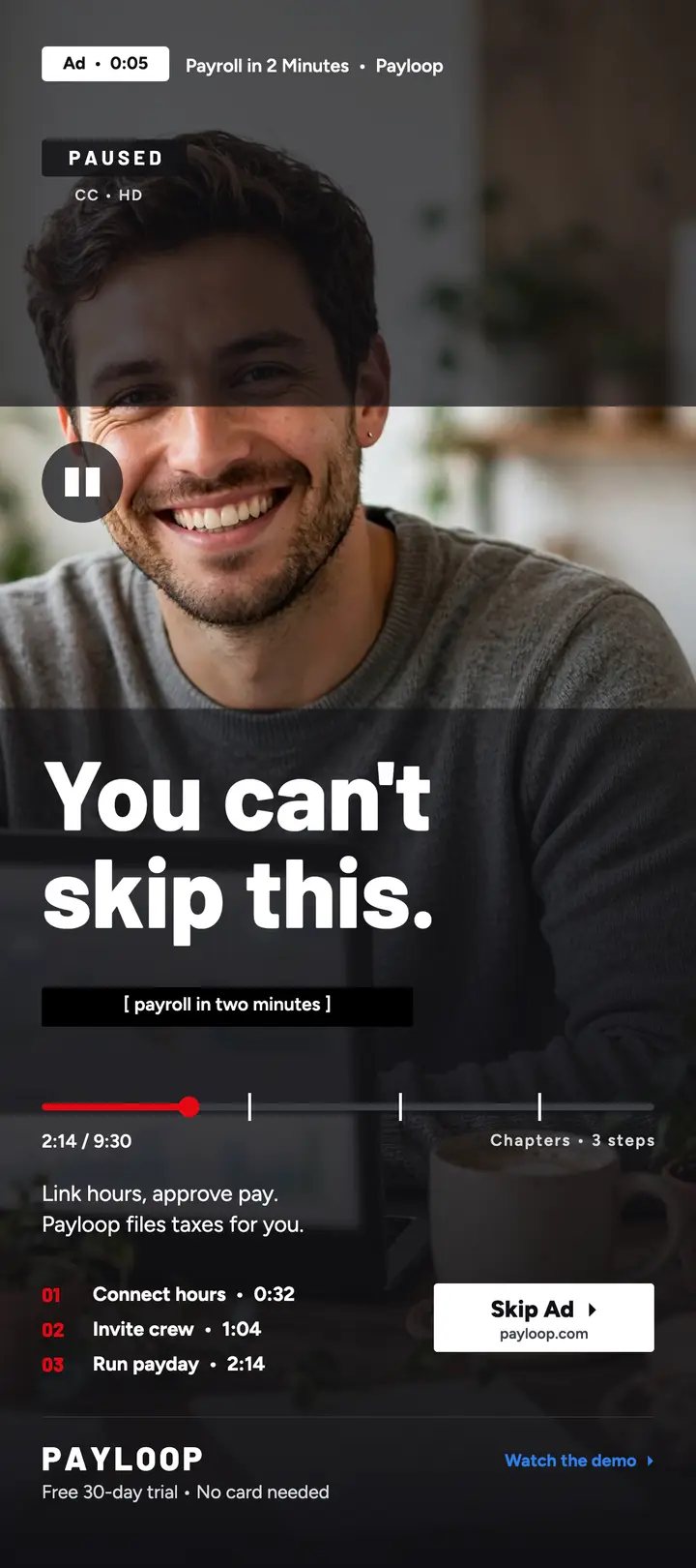 Payloop payroll video rack card template